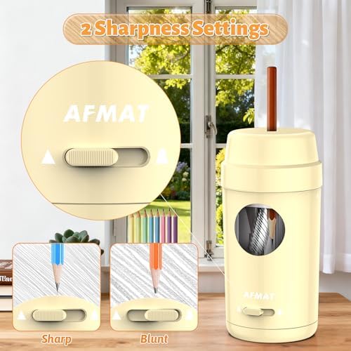 AFMAT Electric Pencil Sharpener, Auto in & Out, Fully Automatic Pencil Sharpener for Colored Pencils, Rechargeable Hands-Free Sharpeners for φ7-8mm Pencils, Good for Classroom/Home PSX8(Off White)