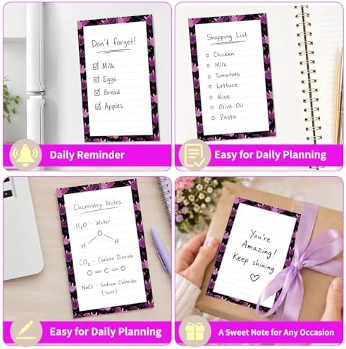 Lined Sticky Notes 4x6 in, 2 Pack Large Cute Notepads with Lines Self-Stick Note Pad, Funny Memo Pads Strong Adhesive for Office, Home Cute Purple Bats