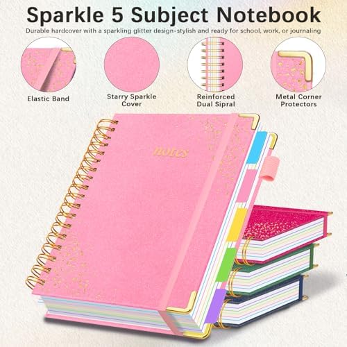 Hardcover Spiral Notebook with Tabs & Dividers, 8"x10" 5 Subject