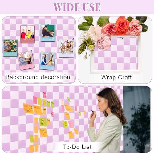 Purple Checkered Bulletin Board Roll Non-Woven Fabric Poster 15.7" x65.6ft