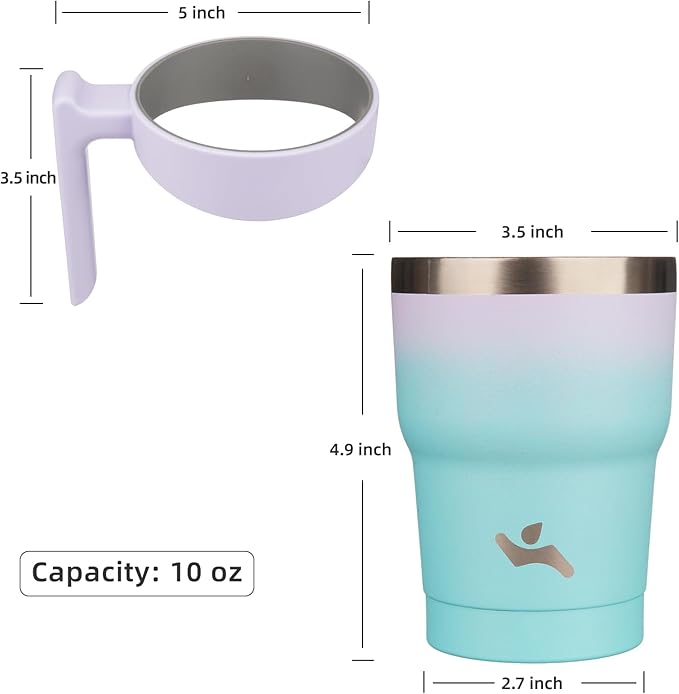 Konokyo 10 oz Tumbler with Handle and 2 Straw 2 Lid, Insulated Water Bottle Stainless Steel Vacuum Cup Reusable Travel Mug, Lavender Green