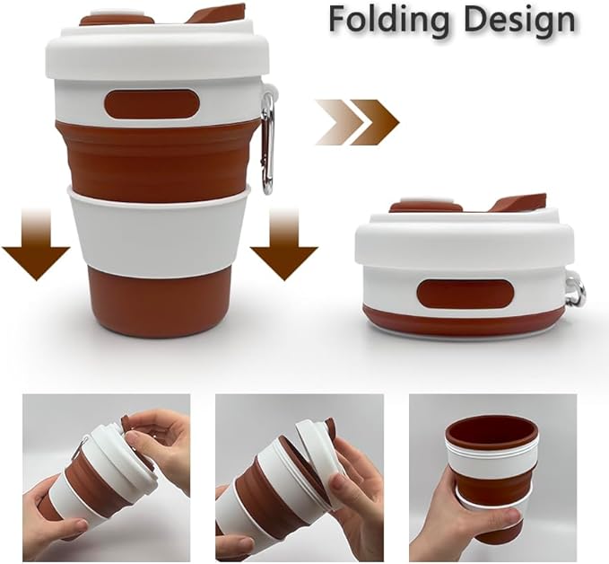17oz Collapsible Travel Cup With Lid & Metal Hook Reusable Silicone Coffee Folding Mug for Hot/Cold Drink Portable Outdoor Camping Hiking Microwave & Dishwasher Safe (Purple)