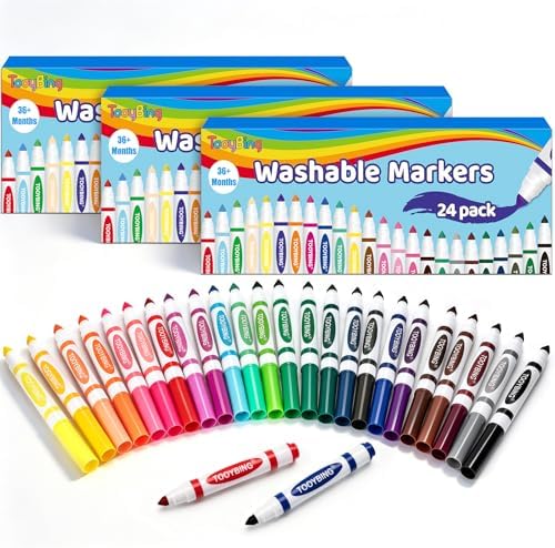 Washable Markers Bulk (72 Count, 3 Box), Broad Line Markers for Kids with Conical Tip, Assorted Colors, Drawing Essentials for School Classroom, Student Must Have for Coloring Book, Art Craft Supplies
