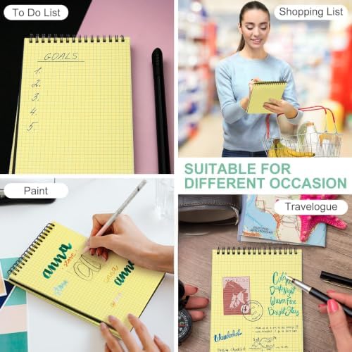 Engrowtic 1 Pack Graph Paper Spiral Notebook A5,Black(Internal Yellow)