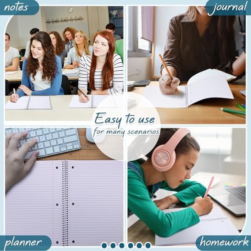 Teling 8 Pcs 1 Subject Spiral Notebook for Work College Ruled 8 x 10 1/2 Inch Spiral Journal Notebook 3 Hole Punched Paper Tear Line 70 Sheets Office School Study Supplies(Stylish Color,8 Pcs)