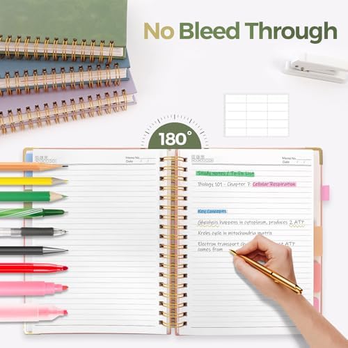 SKYDUE 5 Subject Notebook with Dividers and Tabs, 8" x 10" College Ruled Notebook for Work, 300 Pages Spiral Journal for Women, Green