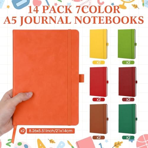 Laumoi 14 Pack Hardcover Lined Journal Notebooks Bulk,Vibrant Color,A5