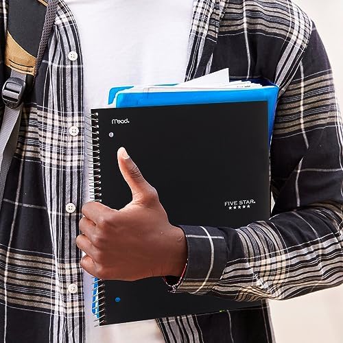 Five Star Spiral Notebook + Study App,5 Subject,College Ruled Paper,8-1/2" x 11",200 Sheets,Fights Ink Bleed,Water Resistant Cover,Black (72081),(Pack of 6)