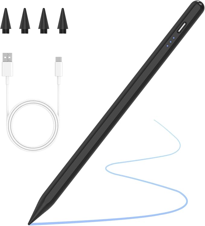 Stylus Pen for iPad 2018-2025 with Palm Rejection, Active Pencil for iPad 10th/9th/8th/7th/6th Generation, for iPad Pro 11/12.9 inch, for iPad Air 5th/4th/3th Gen, for iPad Mini 6th/5th Gen (Black)