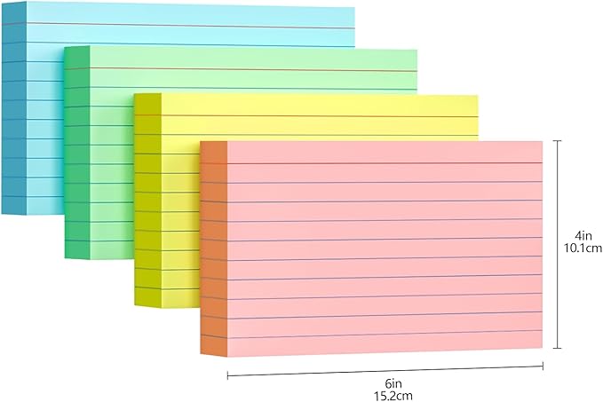 Colored Index Cards 4x6, 160 Pack, Flash Cards for Studying, 66LB Heavy Note Cards for Office, Home and School，Four Colors, Each Color Individually Wrapped, 40 Pack Per Package