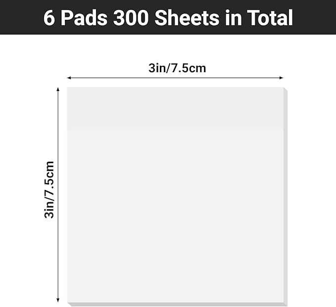 EUSOAR Translucent Sticky Notes, 300 Sheets 3x3 Inch Neon White See Through Sticky Notes Clear, Translucent Adhesive Note Bible Page Flags Stickers Note Pads Message Reminder for Home Office Work