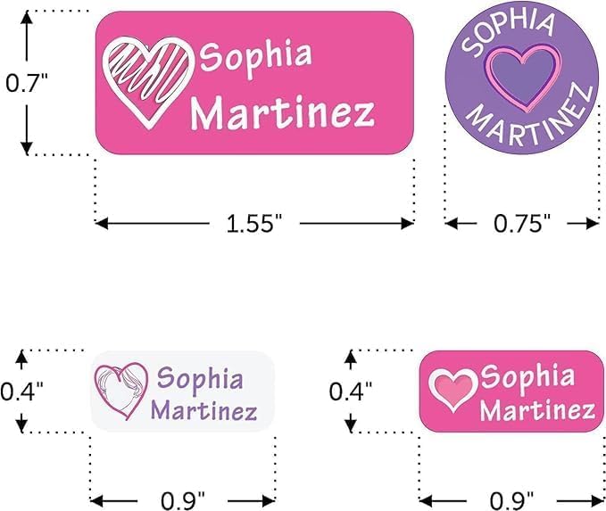 Waterproof Custom Name Stickers (135 Labels) - Personalized Daycare Labels for Clothing, Water Bottles, Lunch Boxes & School Supplies - Ideal for Camp & Daycare - No-Iron (Heart)