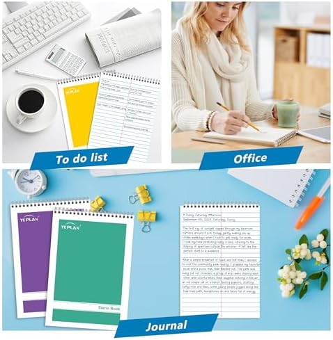 Yeplan Steno Pads Spiral Notebook 6x9 24 Pack, Top Spiral Notebook with Gregg Ruled White Paper, Notebooks & Writing Pads for School, College, Work, Office, Home, 60 Sheets, 6 Assorted Colors
