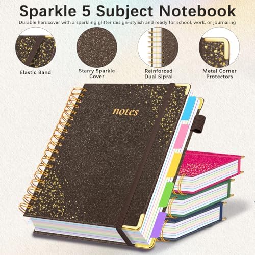 Hardcover Spiral Notebook with Tabs & Dividers, 8"x10" 5 Subject