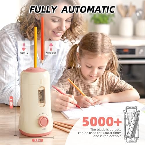 deli Electric Pencil Sharpener, Fully Automatic Pencil Sharpener,White