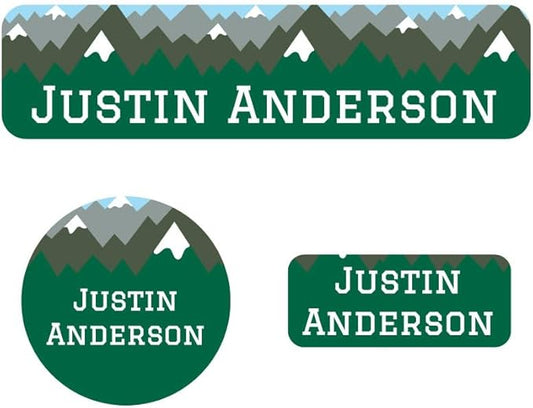 Name Bubbles - Kids Custom Name Labels for Daycare, School, Camp (144 Labels) - Personalized Waterproof Name Stickers for Clothes Tags, Lunch Boxes, Water Bottles, & School Supplies (Mountain Top)