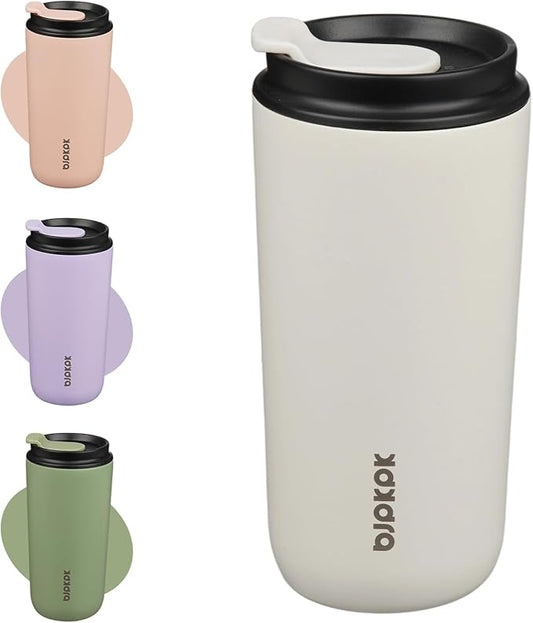 BJPKPK 16oz Insulated Tumbler with Lid,Travel Coffee Mug Stainless Steel,Leakproof Reusable Thermal Cup for Cold and Hot Drinks,White