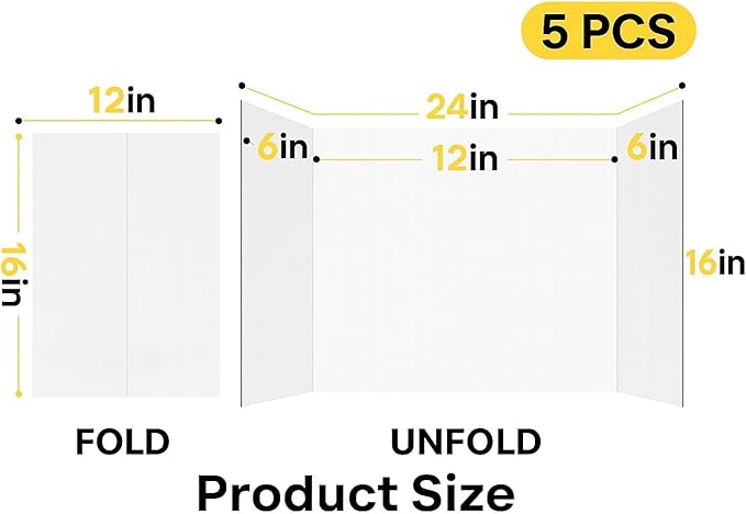 Reusable & Durable Plastic Trifold Board 24" x 16" - 5 Pack is Esay to Paint, Erase and Stick imagens. This Posterboard is Perfect for School Projects & Presentations.