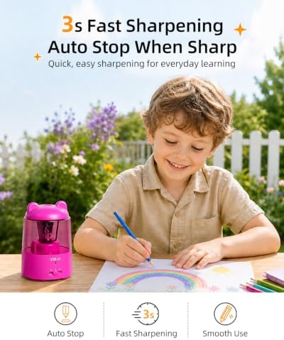 ZMOL Rechargeable Electric Pencil Sharpener for Colored Pencils Pink