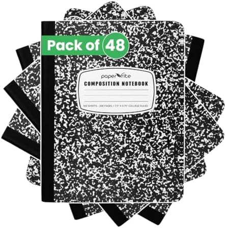48 Pack Composition Notebook College Ruled Bulk, 200 Pages (100 Sheets), 9-3/4 x 7-1/2", Hard Cover College Ruled Notebook Bulk, Black Marble Composition Notebooks, Bulk School Notebooks