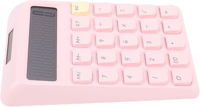 Asixxsix Desktop Calculator, Solar Powered 12 Digit Calculator Basic Functions Portable Design Large Clear Display with Responsive Mechanical Buttons for Office Home School (Pink)