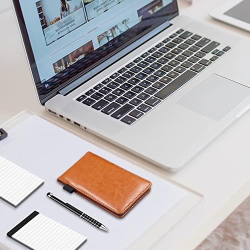 7 Pcs Small Pocket Notepad Holder Set, Pocket Notebook with pen for offices, schools, restaurants (Brown)