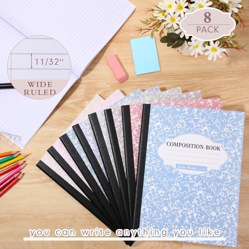 Colarr 8 Pack Composition Notebook Wide Ruled Marble, Taro Color
