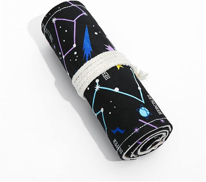 DIYOMR 24/36/72 Slots Pencil Wrap Pencil Rolls, Artist Colored Pencils Roll Up Bag Short Brushes Pouch Case Pencils Organizer for Drawing Coloring and Sketching (Constellation, 72slots)