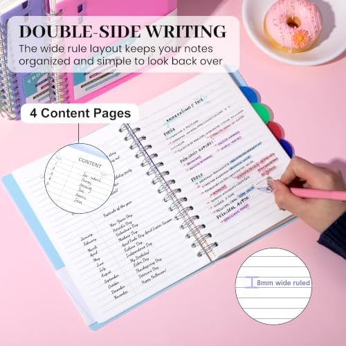FLYING EAGLE 5 Subject Spiral Notebook with Dividers & Tabs,3 Pack,5x7