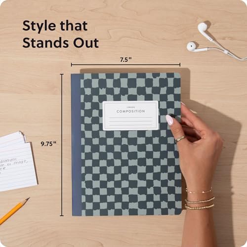 U Brands Composition Notebook, Checkered, College Ruled, 80 Perforated Sheets, 9.8 x 7.5 Inches, Reinforced Softcover Binding