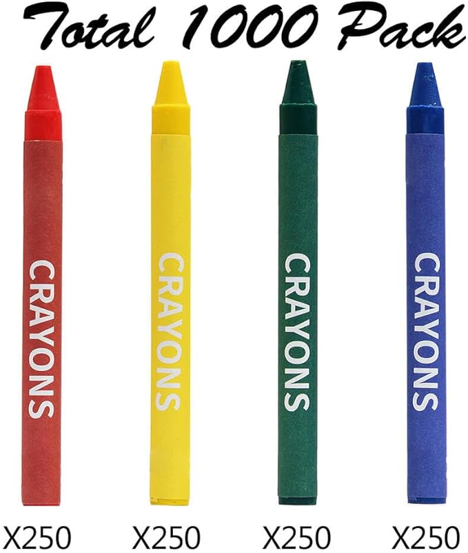 Madisi Crayons Bulk Pack, Regular Size, 4 Colors, cellophane 250 Packs, 1000 Count