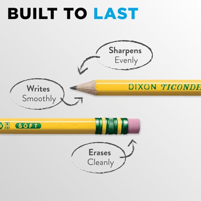 Ticonderoga Wood-Cased Pencils, Pre-Sharpened, 2 HB Soft, Yellow, 1000/Box, Pack of 2 Boxes, 2000 Pencils Total