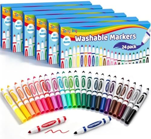 Washable Markers Bulk (144 Count, 6 Box), Broad Line Markers for Kids with Conical Tip, Assorted Colors, Drawing Essential for School Classroom, Student Must Have for Coloring Book, Art Craft Supplies