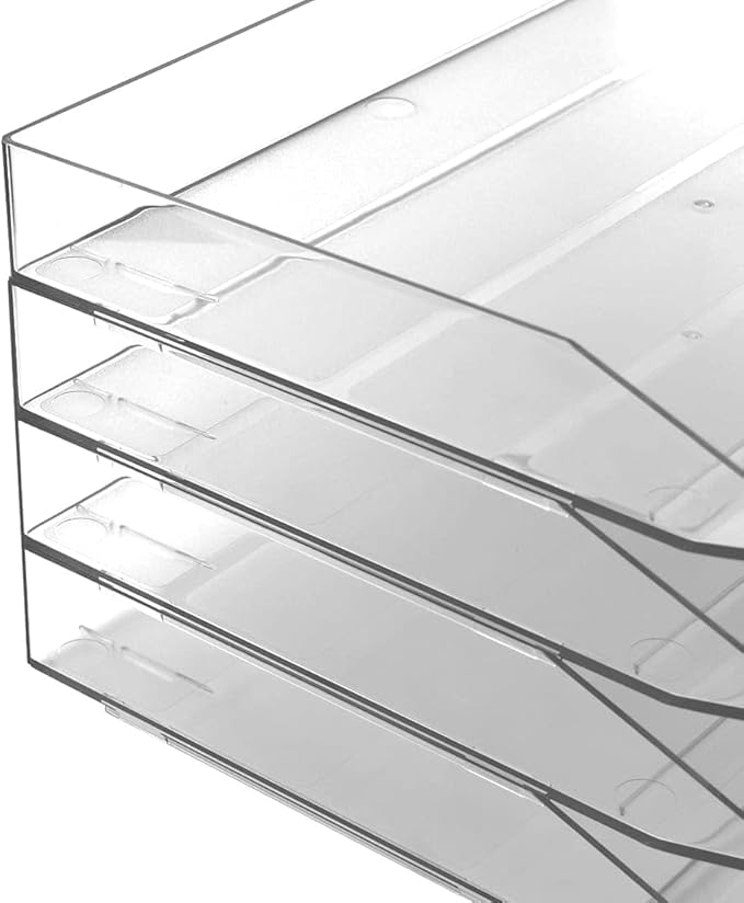 Acrimet 2 Tier Paper Organizer Letter Tray – Plastic Stackable Desk File Organizer, Side Load Paper Sorter for Letter/A4 Office File Folder Holder – Clear Crystal