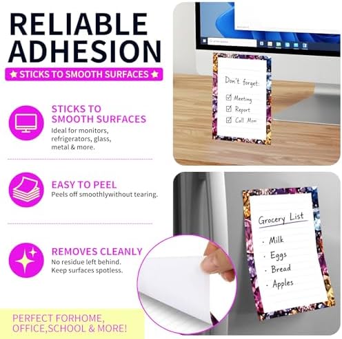 Lined Sticky Notes 4x6 in, 2 Pack Large Cute Notepads with Lines Self-Stick Note Pad, Funny Memo Pads Strong Adhesive for Office, Home Luxury Diamond Pattern