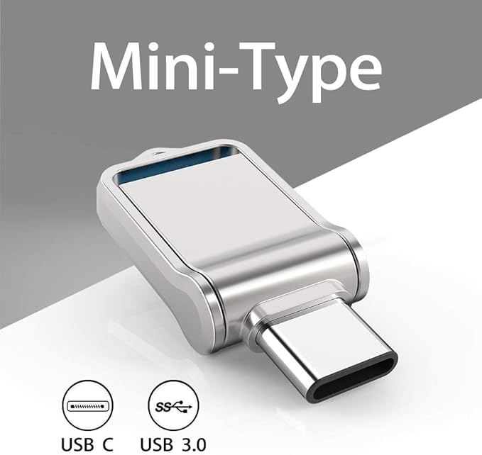 Type C USB Flash Drive 64GB 2 in 1 USB Sticks OTG Type C+ USB 3.0 Dual Drive Waterproof Memory Stick with Keychain Metal-Silver Color