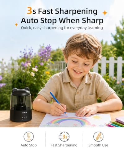 ZMOL Rechargeable Electric Pencil Sharpener for Colored Pencils Black