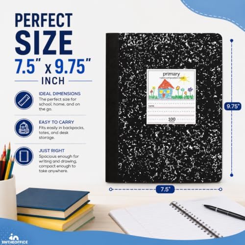 1InTheOffice Primary Composition Notebook, 7 1/2" x 9 3/4", Unruled/Primary Ruled, 100 Sheets