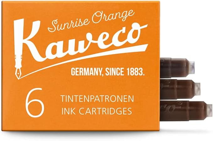 Kaweco Fountain Pen Ink Cartridges Sunrise Orange Pack of 6 | Premium Ink with Short Standard Cartridges in Orange | Vegan Cruelty Free Water Soluble Calligraphy Lettering Writing