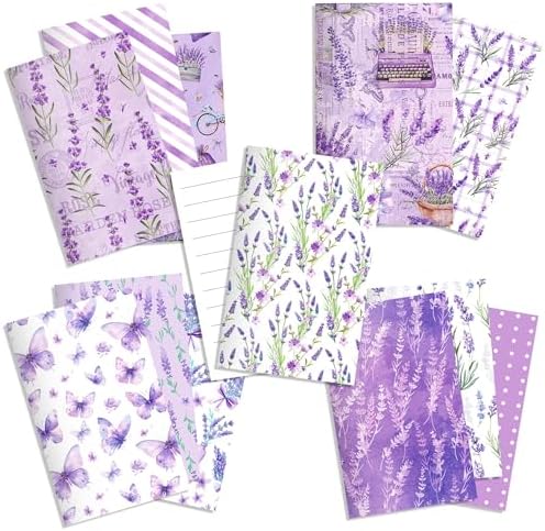24 Pieces Purple Lavender Themed Mini Pocket Notebook Journals 12 Distinct Flower Butterfly Floral Stripes Designs Memo Notepads for Home Office Stationery Supplies Lavender Themed Party Favors