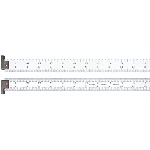 Starrett Spring Tempered Steel Rule with Satin Chrome Finish, Quick Reading, Inch Graduation, and Hook - 18" Length, 4R Graduation Type, 3/64" Thickness - CH604R-18