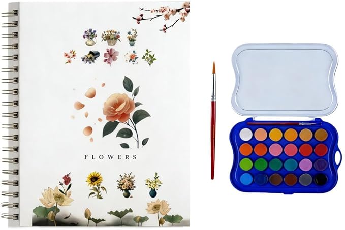 24 Colors Watercolor Book with Paint，Beginner Watercolor Workbook Kit, Watercolors Workbook
