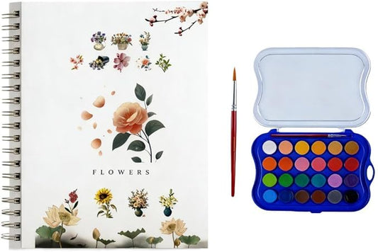 24 Colors Watercolor Book with Paint，Beginner Watercolor Workbook Kit, Watercolors Workbook