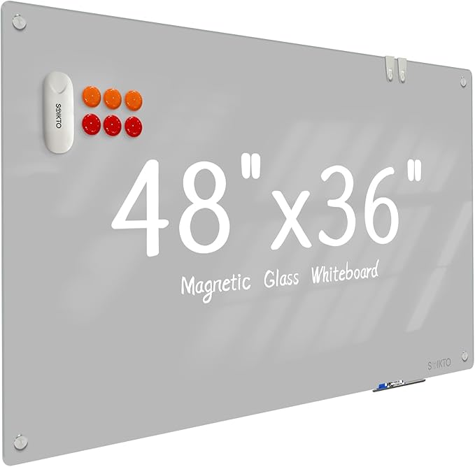 Glass Whtieboard - Glass Dry Erase Board 48" x 36" Magnetic White Board Writing Board White Boards for Walls Wall Office Home, Gray