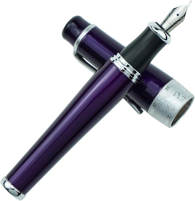 Asvine Duke Luxury Purple Fountain Pen Fine Nib, Charlie Chaplin Series, Unique Design Collection Heavy Pen with Pouch