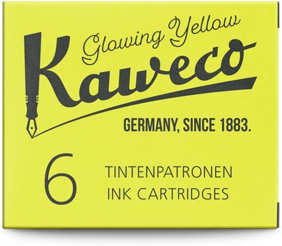 Kaweco Fountain Pen Ink Cartridges Glowing Yellow of 6 | Premium Ink with Short Standard Cartridges in Yellow | Vegan Cruelty Free Water Soluble Calligraphy Lettering Writing