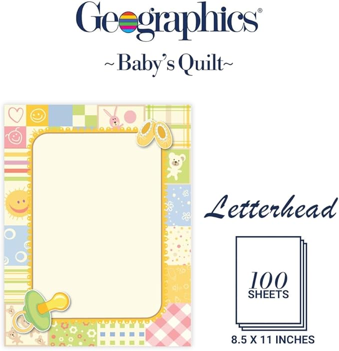 Geographics Baby Shower Invitation Design Paper – Baby’s Quilt Theme, 8.5" x 11", 100 Sheets – Printable Invitation & Craft Paper for Inkjet & Laser Printers
