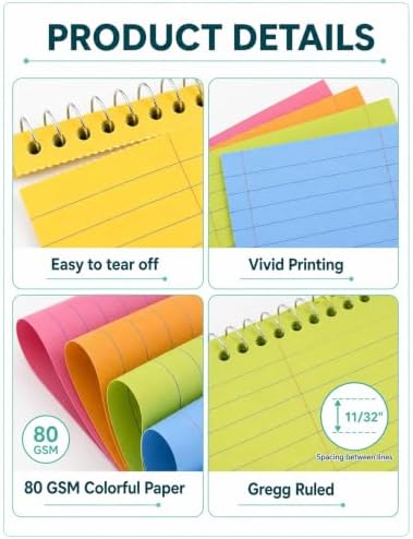 10 Pack Steno Pads 6 x 9, 10 Colors Paper Top Spiral Notebooks