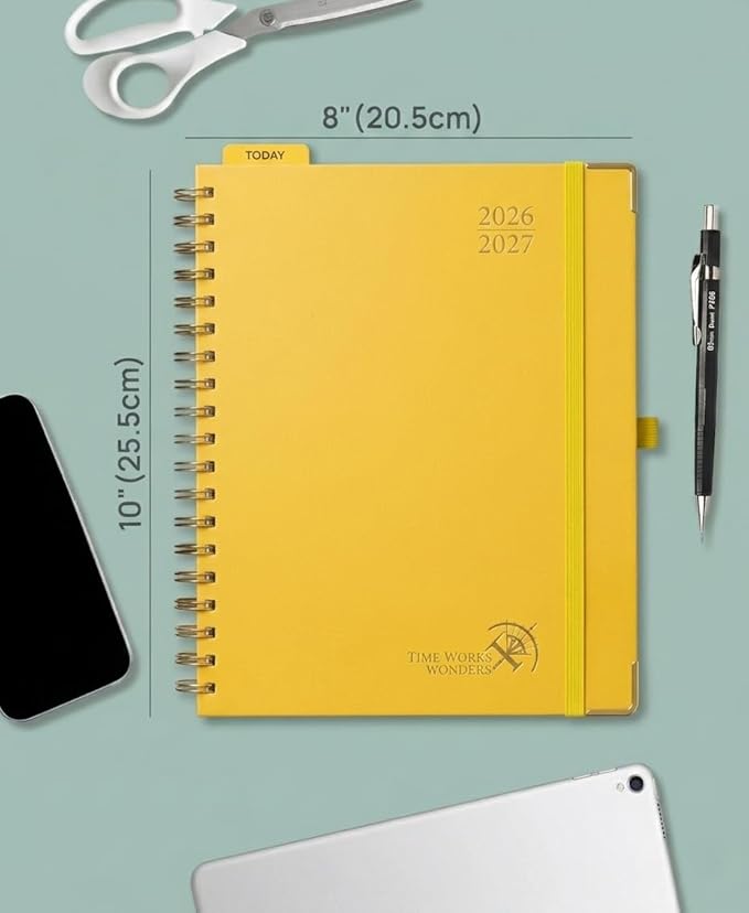 POPRUN 2026-2027 Monthly Planner, 18 Month Calendar (July 2026-Dec 2027), 7.5" x 9.5" B5 Spiral Hardcover Organizer with Dotted Note Pages, Professional Appointment Book for Business Office, Students & Teachers - Light Yellow