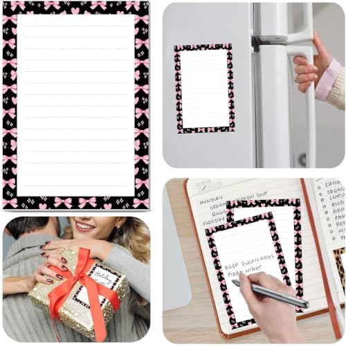 2 Pack Lined Sticky Notes 4x6 in, Cute Self-Stick Notepads with Lines, Large Memo Pads Strong Adhesive for Office, Home Pink Cute Bowties